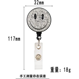 Bling Silver Happy Face Badge Reel, Cute Badge Holder Retractable with ID Clip for Nurse Accessories Labels Indexesand Stamps for Work, Funny Badge Holder Reels with Swivel Alligator Clip Supplies