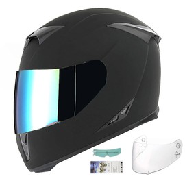 1Storm Motorcycle Full Face Helmet Skull Matt Black + One Extra Clear Shield + Anti Fog Shield Film