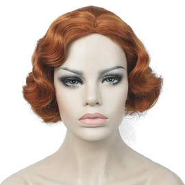Lydell Vintage Short Curly Finger Wavy Flapper Wigs Hairpiece for Women Girls with 2 Free Wig Caps Copper Red