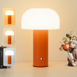 ZOOPEEN Cordless Mushroom Table Lamp,Rechargeable 5200mAH Portable Battery Operated Lamp,3 Color Stepless Dimming Modern Lamps for Bedside Lamps,Touch Dimming Night Light for Home/Restaurant Orange