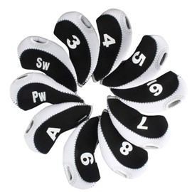 Andux Number Print Golf Iron Club Head Covers with Transparent Window 10pcs/Set Black/White