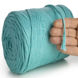 MeriWoolArt® Natural Macrame Yarn, 4 mm, Colourful, 225 m, Super Soft Cotton Yarn, Single Twisted Cord for Wall Hanging, Basket, Curtain and More DIY (Aqua)
