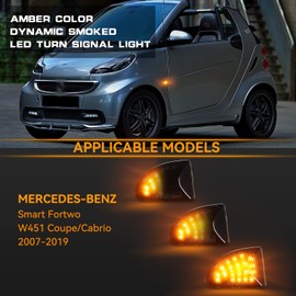 OZ-LAMPE 2Pcs Dynamic Side Indicator for BENZ Smart Fortwo W451 Coupe Cabrio 2007-2019,18 SMD Amber Dynamic LED Side Marker, Turn Signal Light with CAN-bus Error Free Black Smoke Lens