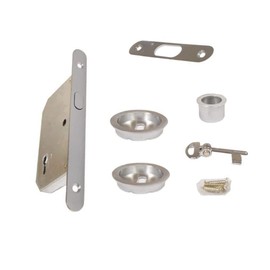 bricoleva.it Sliding Door Lock Set Round Rosette with Key Handle with Lock for Sliding Door (Color Chrome Satin)