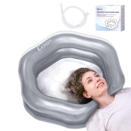 Inflatable Shampoo Basin for Bedridden, Elderly & Disabled - Petal-Shape Large Size, 360° Neck Support, Central Drain Hole with Pull Ring | Leak-Proof PVC Portable Hair Washing Bowl (Silver)