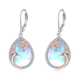 Moonstone Earrings S925 Sterling Silver Butterfly/Cat/Phoenix Moonstone Leverback Earrings Jewellery for Women Girls, Sterling Silver, Moonstone