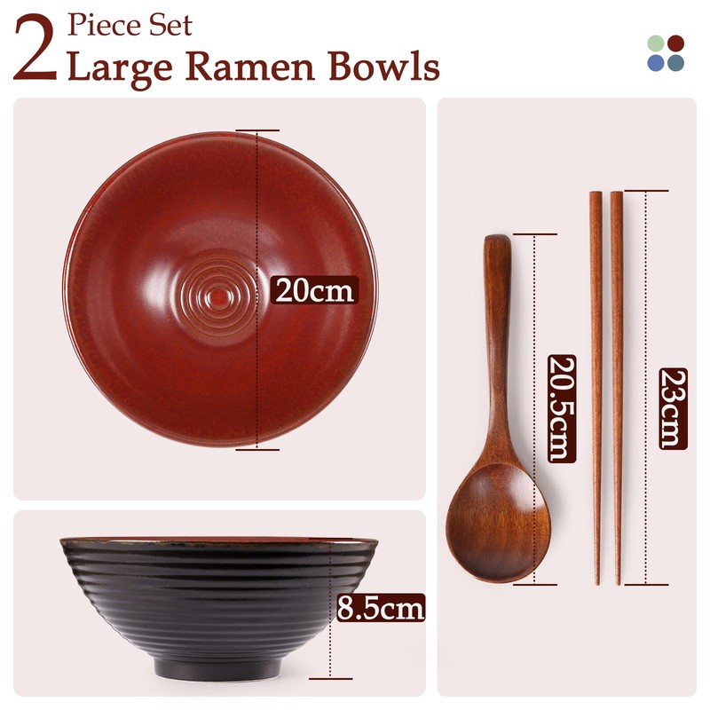 NUTRIUPS 8 Inch Ceramic Ramen Bowl Set of 2 Pho
