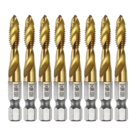 sourcing map 8pcs Combination Drill and Tap Bits Metric M6 x 1 Thread 1/4" Hex Shank Titanium Coated Threading Screw Taps 4341 High Speed Steel Machine Drilling Tapping Tool Kit