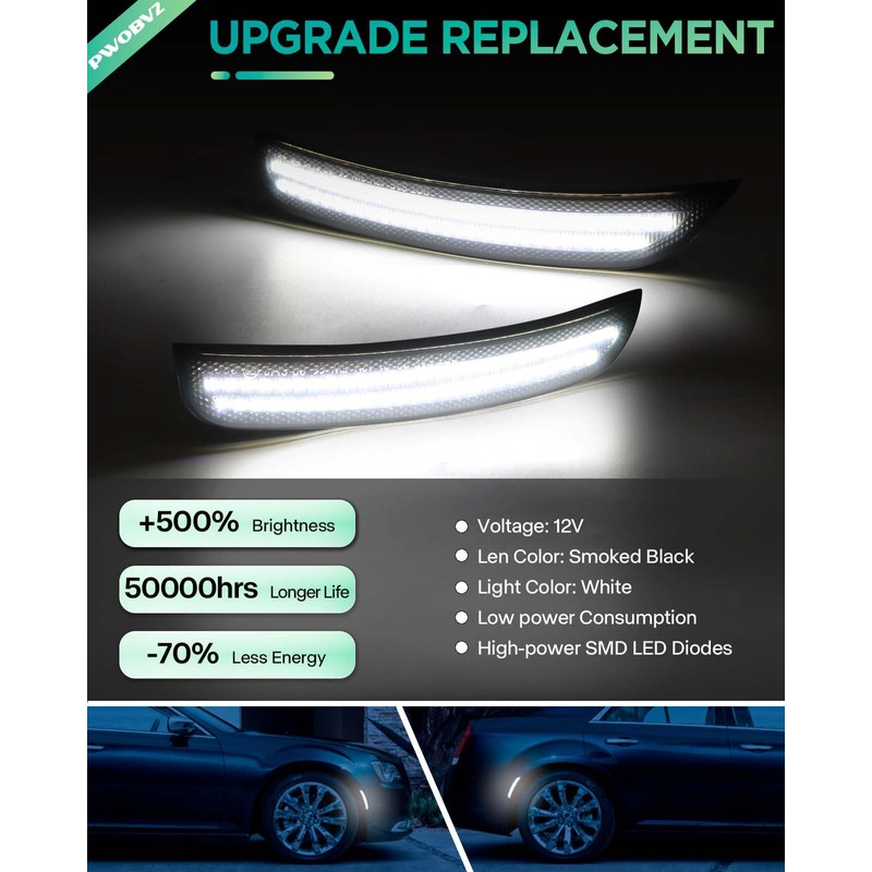 PWOBVZ White LED Side Marker Light for Chrysler 300 2015
