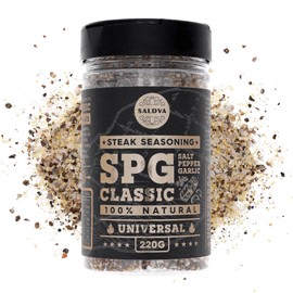 SPG Classic Steak Seasoning Blend - Premium Salt, Pepper & Garlic Seasoning - Crafted for Irresistible Steaks - Large Jar (220g)