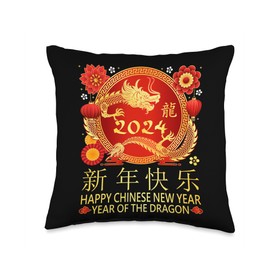 Happy Chinese New Year 2024 Of The Dragon Costume Happy Chinese New 2024 Year of The Dragon Zodiac Family Throw Pillow, 16x16, Multicolor