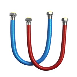 24 Inch Flexible Stainless Steel Water Heater Connector Hose – 1/2" FIP x 1/2" FIP Corrugated Flex Line for Hot & Cold Water, with Red & Blue Markers, 2 Pack