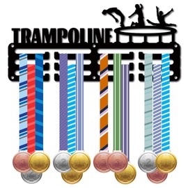 CREATCABIN Trampoline Medal Holder Display Medal Hanger Rack Sport Metal Hanging Awards Iron Small Holder Decor Awards for Men Women Wall Home Race Black 29 x 13 cm