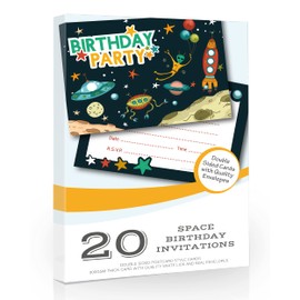 Olivia Samuel 20 x Space Birthday Party Invitations from A6 Postcard style - Ready to Write with envelopes