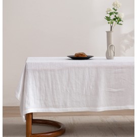 EVERLY Pure Linen Hemstitch Tablecloth,100% Stonewashed French Linen tablecloths for Kitchen Dining Rectangle Tables,60x144Inch Machine Washable Christmas Thanksgiving Organic Tablecloth-White