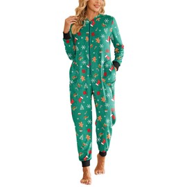 Ekouaer Christmas Onesie Fleece Long Sleeve Hooded One Piece Pajamas for Women Zipper Pjs with Pocket S-XXL