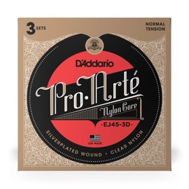 D'Addario Gitarrensaiten - Pro-Arte Saiten Konzertgitarre - EJ45-3D - Nylonsaiten Konzertgitarre - Classical Nylon Guitar Strings - Normal Tension, 3-Pack