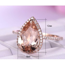 XIGUA MELON Drop-Shaped Pear Cut Champagne Tone Crystal Cubic Zirconia Ring,Luxury Copper Plated Rose Gold Wedding Ring for Women (US Size 7)