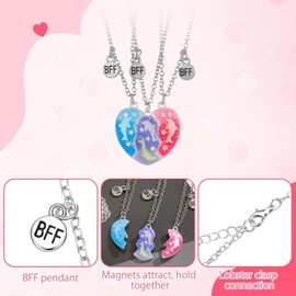 Gkaopi 3 Stücke Beste Freunde Ketten BFF Herz Halsketten Freundschafts Delfin/Schmetterling Anhänger Halsketten Set Magnetischer Bester Freunde Halsanhänger für Geburtstagsgeschenk