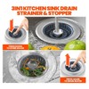2 Pack 304Sink Drain Strainer - Sink Stopper, 3-in-1 Kitchen