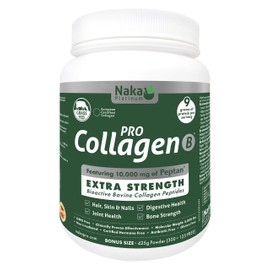 425gr Powder Naka Platinum Hydrolyzed Bovine Collagen Peptides Protein featuring 10,000 mg of Peptan, Better Absorption, Grass Fed, Extra Strength. For Skin, Nails, Bones and Joints, Non GMO, Unflavoured