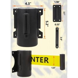 Wall Mount Retractable Barrier Belt, 16 Ft Crowd Control Retractable Belt with Steel Case Black and Yellow Belt