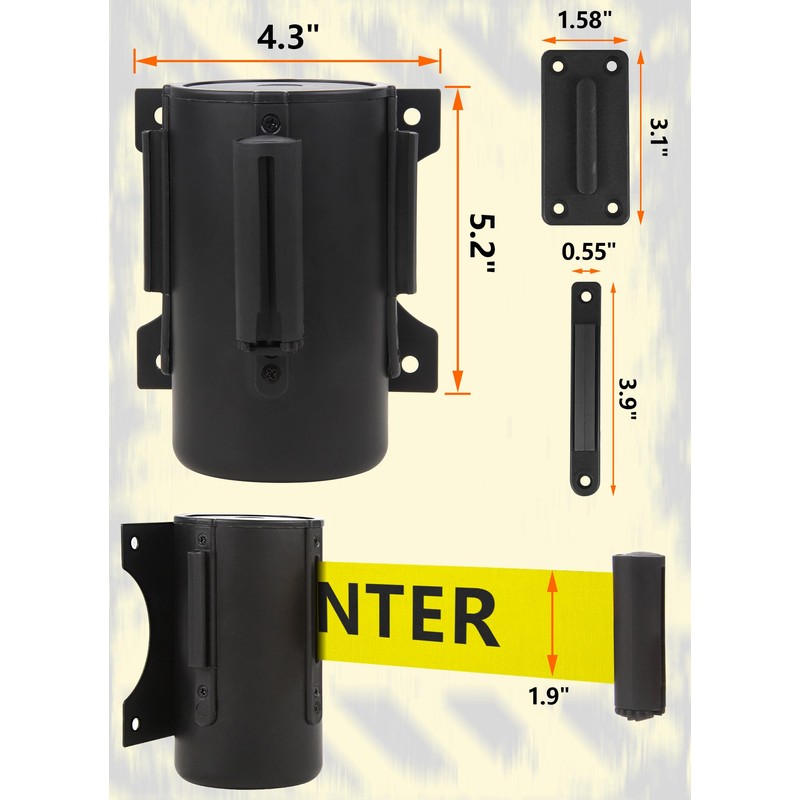 Wall Mount Retractable Barrier Belt, 16 Ft Crowd Control Retractable