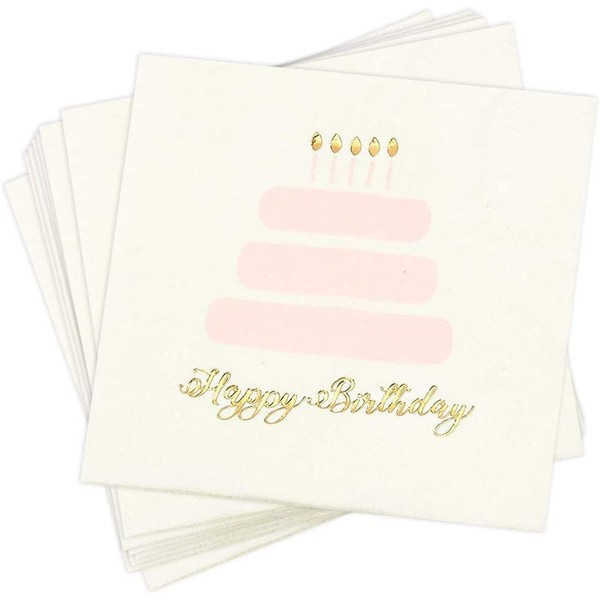 Happy Birthday Party Decorations, Cake Napkins (5 x 5 In, Gold Foil, 50 Pack)