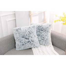 NordECO HOME Decorative Cushion Covers, Cuddly, Fluffy, Soft, Plush, Artificial Fur Sofa Cushion Covers, Grey Ombre, 50 x 50 cm, Set of 2