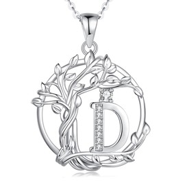 FANCIME Tree of Life Letter Chain Women's 925 Sterling Silver A-Z Alphabet Initials Pendant Necklace Jewellery Gifts for Women Girls Chain Length: 40 + 5 cm, Sterling Silver, Cubic Zirconia