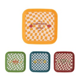 4PCS Square Plates, Cute Plastic Plates Spit Bone Dish Reusable Dinner Plates Dessert Plates Small Party Plates Elegant Wedding Plates(5.9x5.9in)