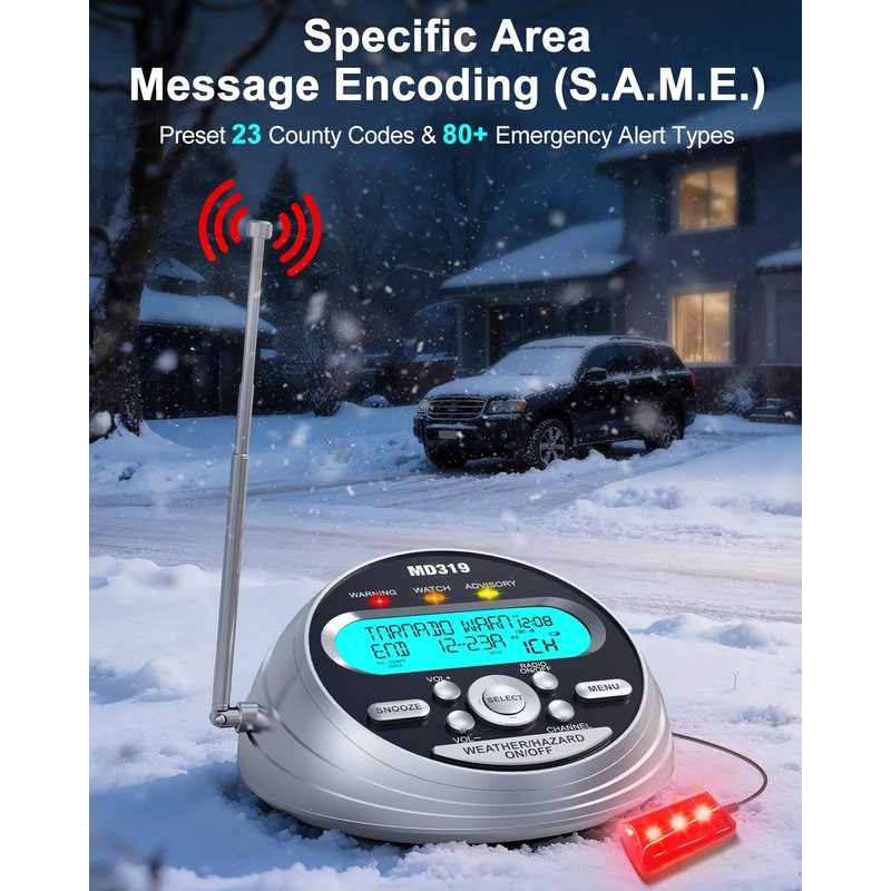 Emgykit MD319 NOAA Weather Alert Radio with S.A.M.E Localized Programming,