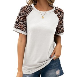 Decual Womens Leopard and Camouflage Print Tops Short Sleeves Roundneck Shirts Loose Fit Basic Casual Tops