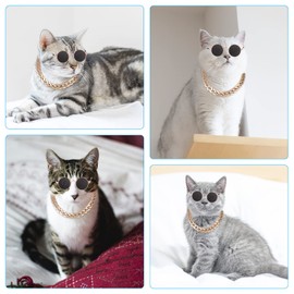 cobee Cat Sunglasses, Retro Kitten Sunglass with Rose Gold Chain Eye UV Protection Classic Small Cat Glasses Cosplay Costume for Photo Props Cute Pet Decorations for Birthday Party