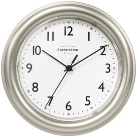 Presentime & Co. 8.5" Modern Farmhouse Essential Wall Clock, Silent non Ticking, Morning Silver Color. (Wall Clock for Office, Home, Bathroom, Kitchen, Bedroom, and School)