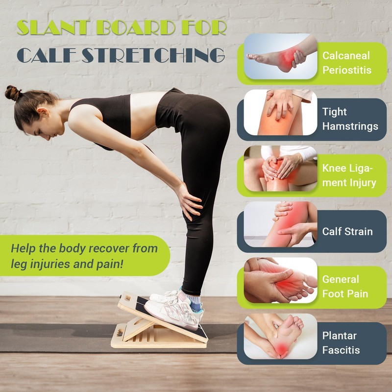 Slant Board for Calf Stretching, Adjustable Portable Wooden Incline Board
