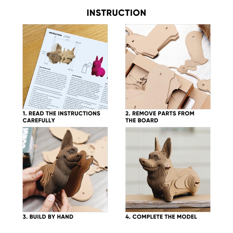 CARTONIC 3D Puzzle Set - Corgi Dog Model Recycled Cardboard