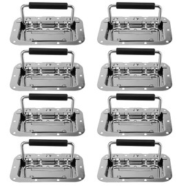 JAPCHET 8 Pack 4.2 x 6.3 in Heavy Duty Recessed Handles, Silver Spring Loaded Recessed Handle with Grip Recessed Pull Handle for Toolbox and Barn Door