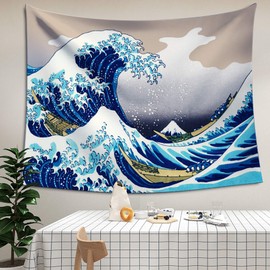 LIGICKY Tapestry Wall Hanging Ukiyoe Hokusai The Great Wave off Kanagawa Wall Tapestries with Art Nature Home Decorations for Living Room Bedroom Dorm Decor, 59.1" x 78.7"