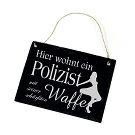 "Hier wohnt ein Polizist" Door Sign with German Text Slate Police Sign 22 x 16 cm