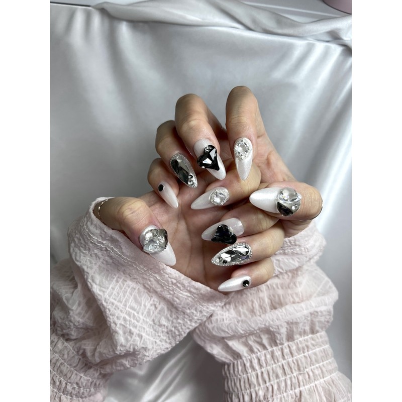 Black Aurora Princess Handmade Nail Tips - Short Oval /