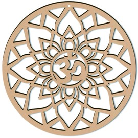 CREATCABIN 12inch Om Lotus Wall Decor Wooden Wall Art Crystal Grid Sacred Geometry Laser Cut Wall Sculpture Hanging Decor Spiritual Symbol Round for Housewarming Home Office Yoga Studio Decoration