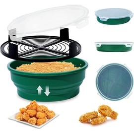 Collapsible Batter Bowl - Mess Free Better Breader Shaker Bowl with Lid Breading Shaker Container - Great for Fried Fish, Fried Chicken, Onion Rings, Wings & More,No Leak,Easy to Store