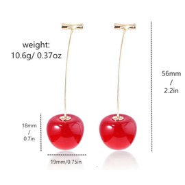 SZJYKF 3D Lifelike Red Cherry Dangle Drop Earrings Creative Assorted Cute Fruits Earring Charm 2 Pairs Sweet Jewelry Set for Women (18MM, Red)
