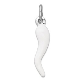 JewelryWeb 925 Sterling Silver White Enamel Italian Horn Pendant Necklace-Pendant for Women