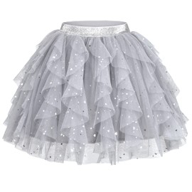 Sunny Fashion Girls Skirt Gray Layered Ruffle Fluffy Tutu Princess Party Birthday 7-8 Years