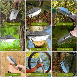 Nutmanel Camping Shovel, 8-in-1 Camping Tool, Solidly Made, Robust and Rustproof, Portable, Garden Shovel, Military Shovel, Survival Shovel, Hiking Shovel, for Survival, Garden, Camping, Hiking