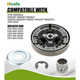Hicello Ms170 Sprocket 3/8" 6T Clutch Drum Kit Replacement for Stihl MS192T