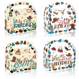 LAEYIAP My First Rodeo Party Paper Gift Boxes,Cowboy Goodie Treat Boxes Wild West Party Favors Gift Boxes for Birthday Party Supplies Decoration (12)