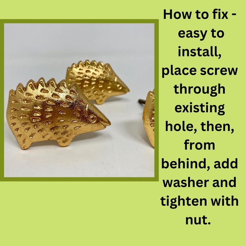 Bright Gold Animal Drawer Knobs - Dresser Cabinet (3. Hedgehog)